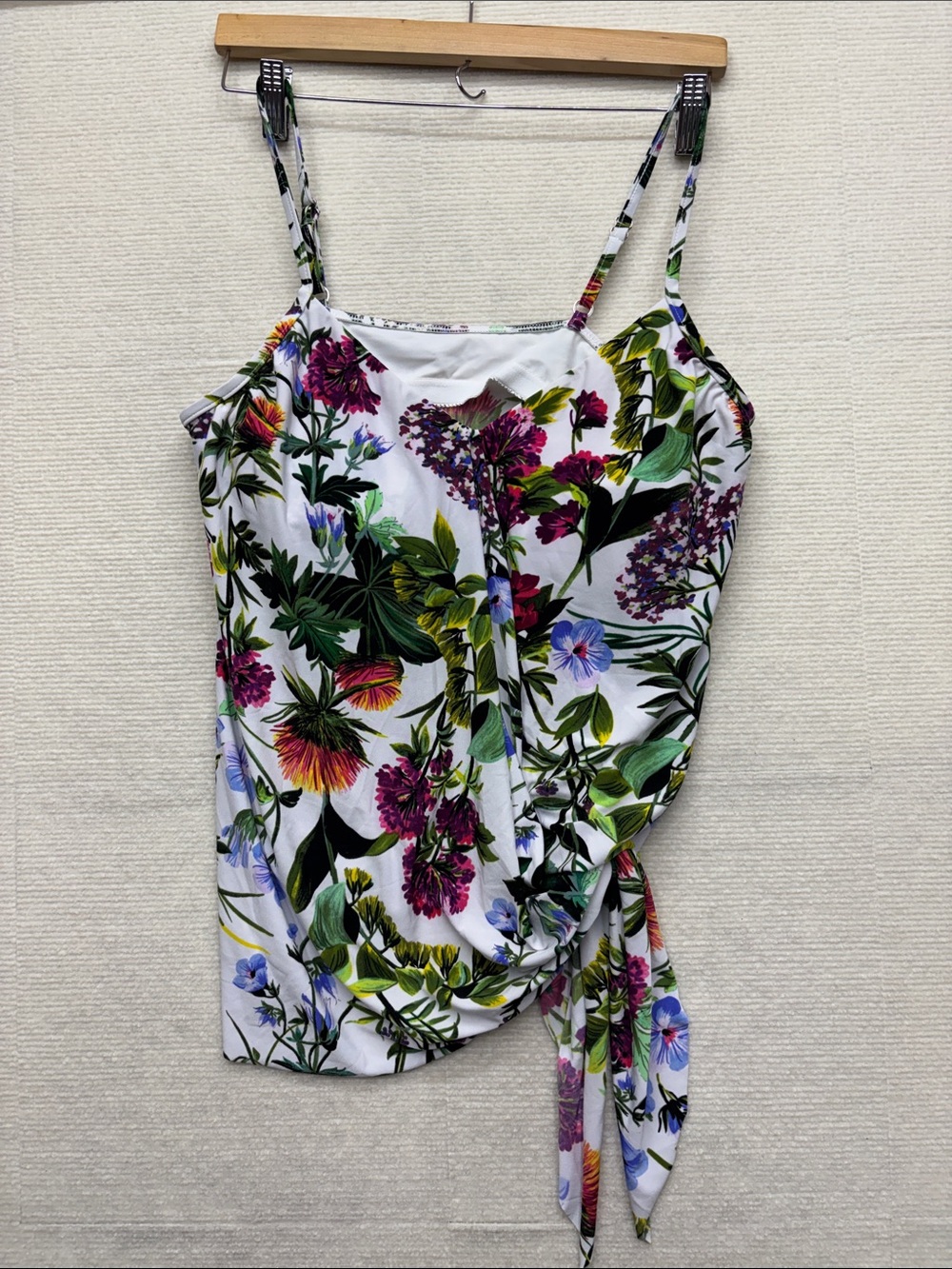 Magicsuit 12 Floral Tie-Side Top - White with Multicolor Floral Print tannins